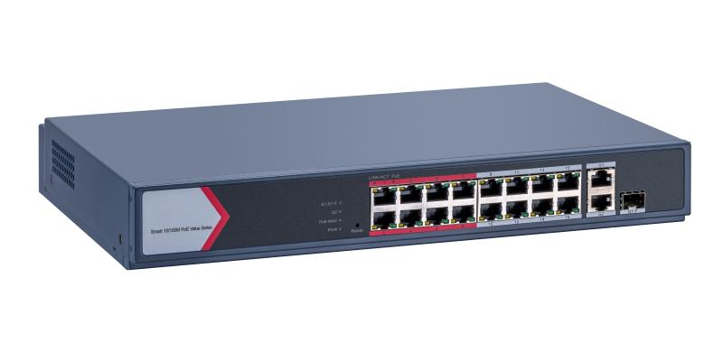 Switch PoE Hikvision DS-3E1318P-EI/M: 16 × 10/100 Mbps PoE port