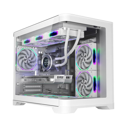 Carcasă 1STPLAYER UV6 Cube Tower ARGB ALB, Tempered Glass