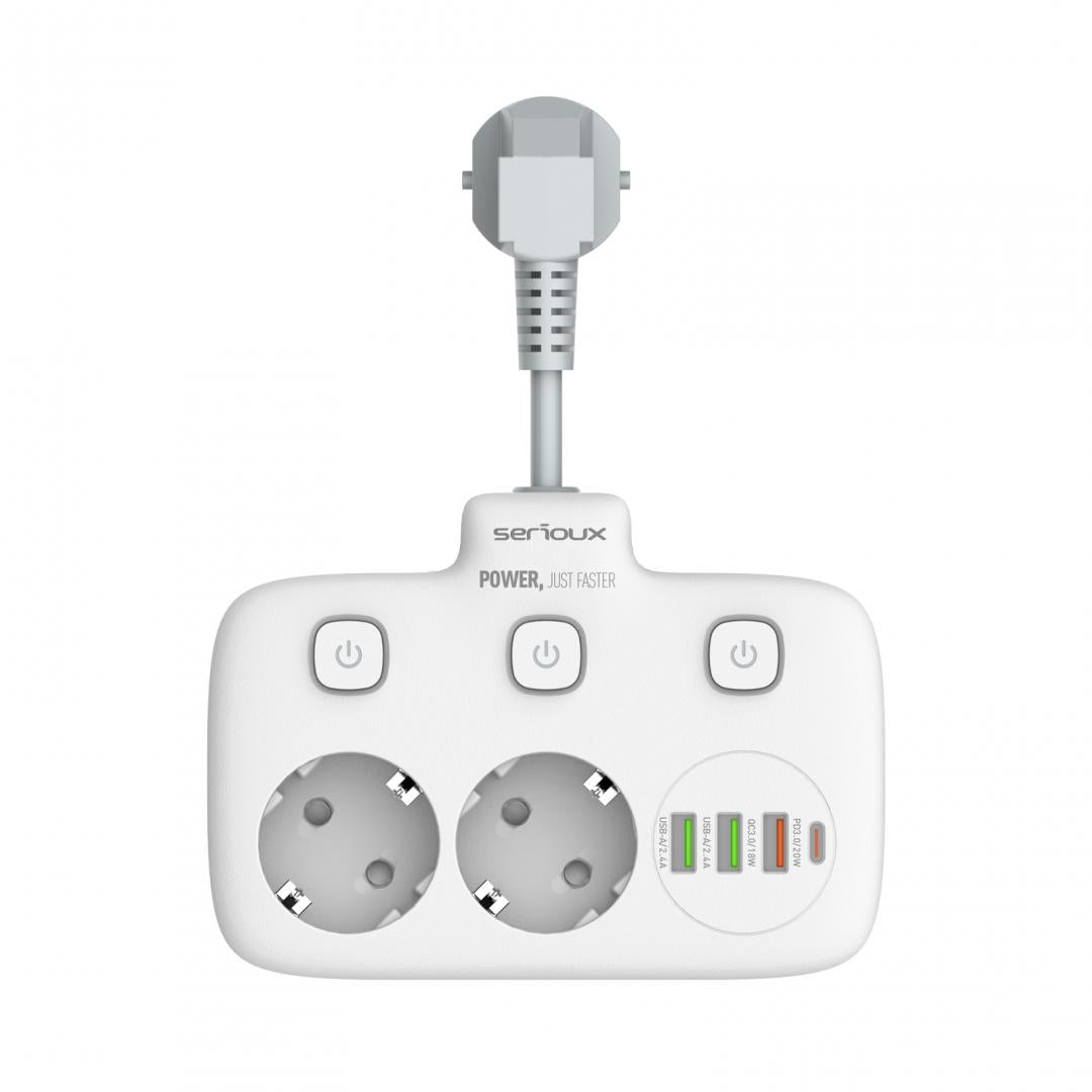 Prelungitor tip priza cu protectie Serioux Quick Charge 3.0