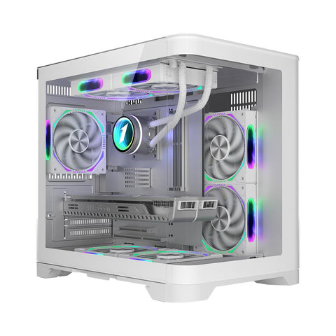 Carcasă 1STPLAYER UV5 Cube Tower ARGB ALB, Tempered Glass