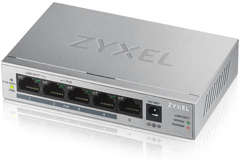 Zyxel GS1005-HP, 5 Port Gigabit PoE+ unmanaged desktop Switch, 4 x PoE